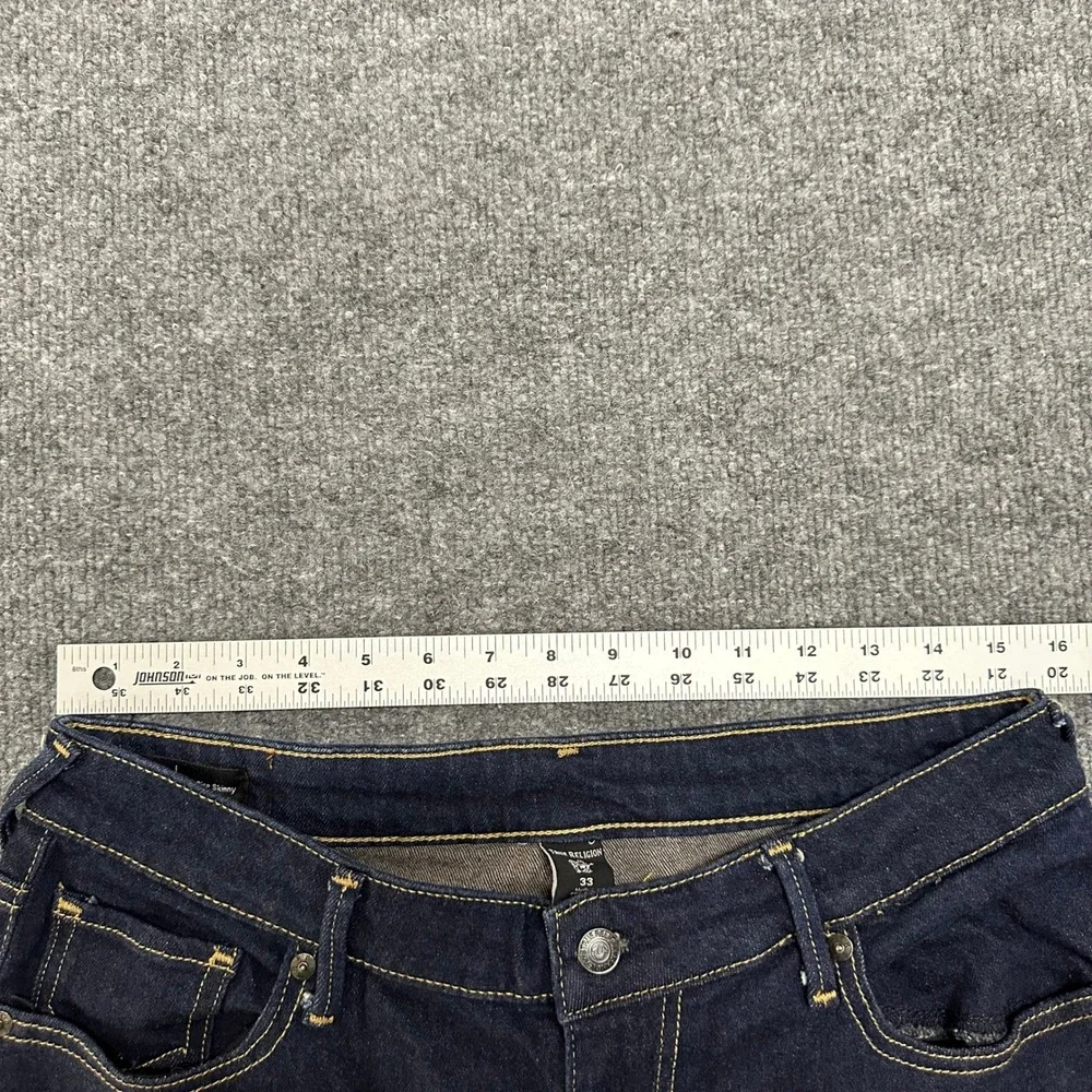 True Religion Jeans Mens Size 33 Dark Wash Skinny Fit Horseshoe Stitch Denim